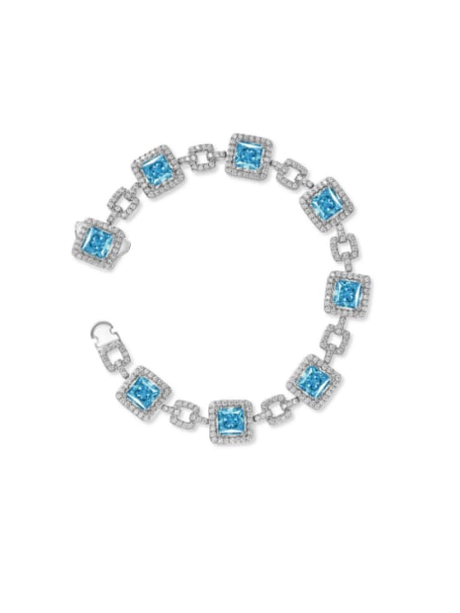 Sea blue chain length 15.5cm [B 2748] 925 Sterling Silver Cubic Zirconia Geometric Dainty Bracelet